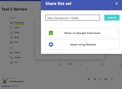 Figure 2. Sample URL to demonstrate various formats for sharing question set with students