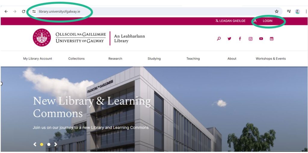 image of homepage of Library website