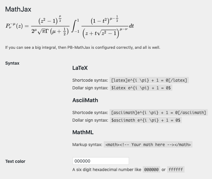 MathJax admin page