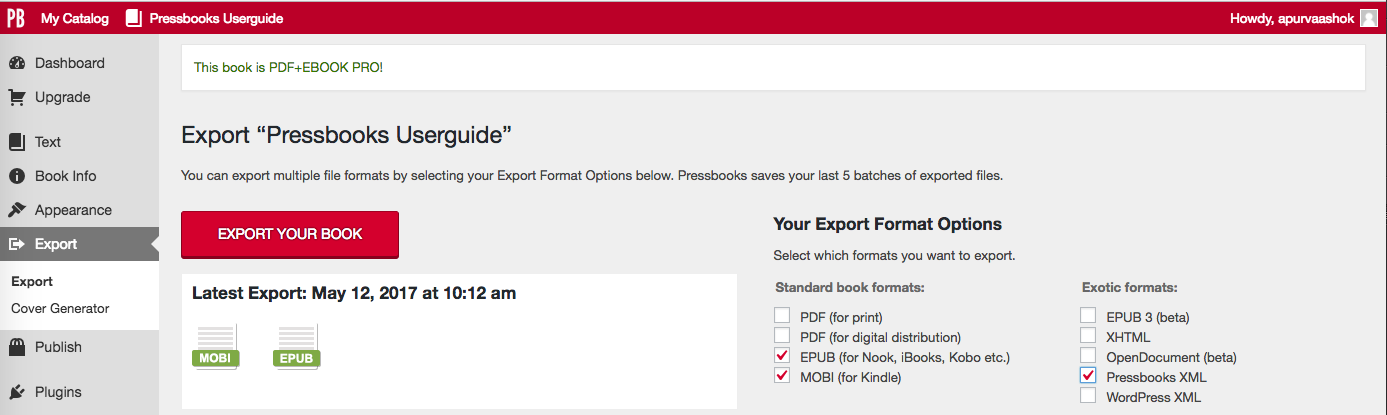 How to export Pressbooks XML