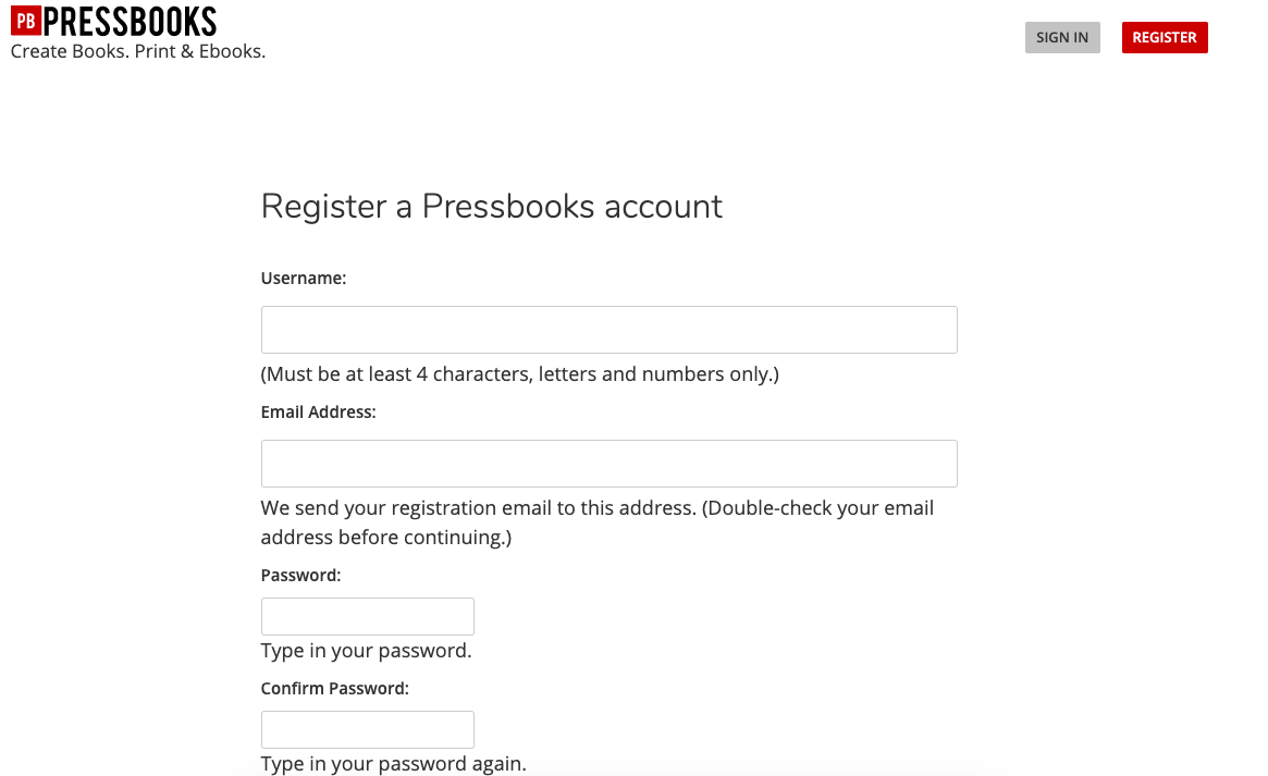 The account registration form